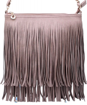 Western Fringe Cross Body Bag E031 taupe